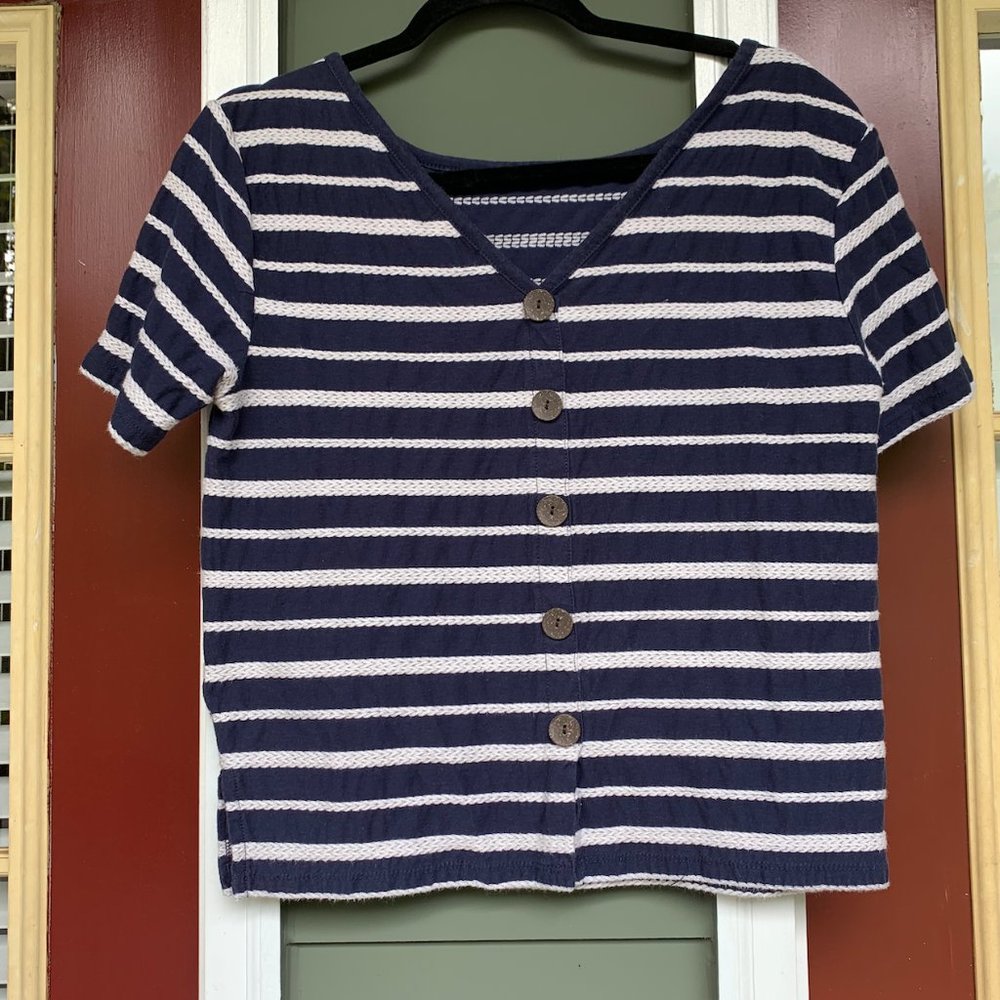 Old Navy Stripe Button Back Blue Top Small